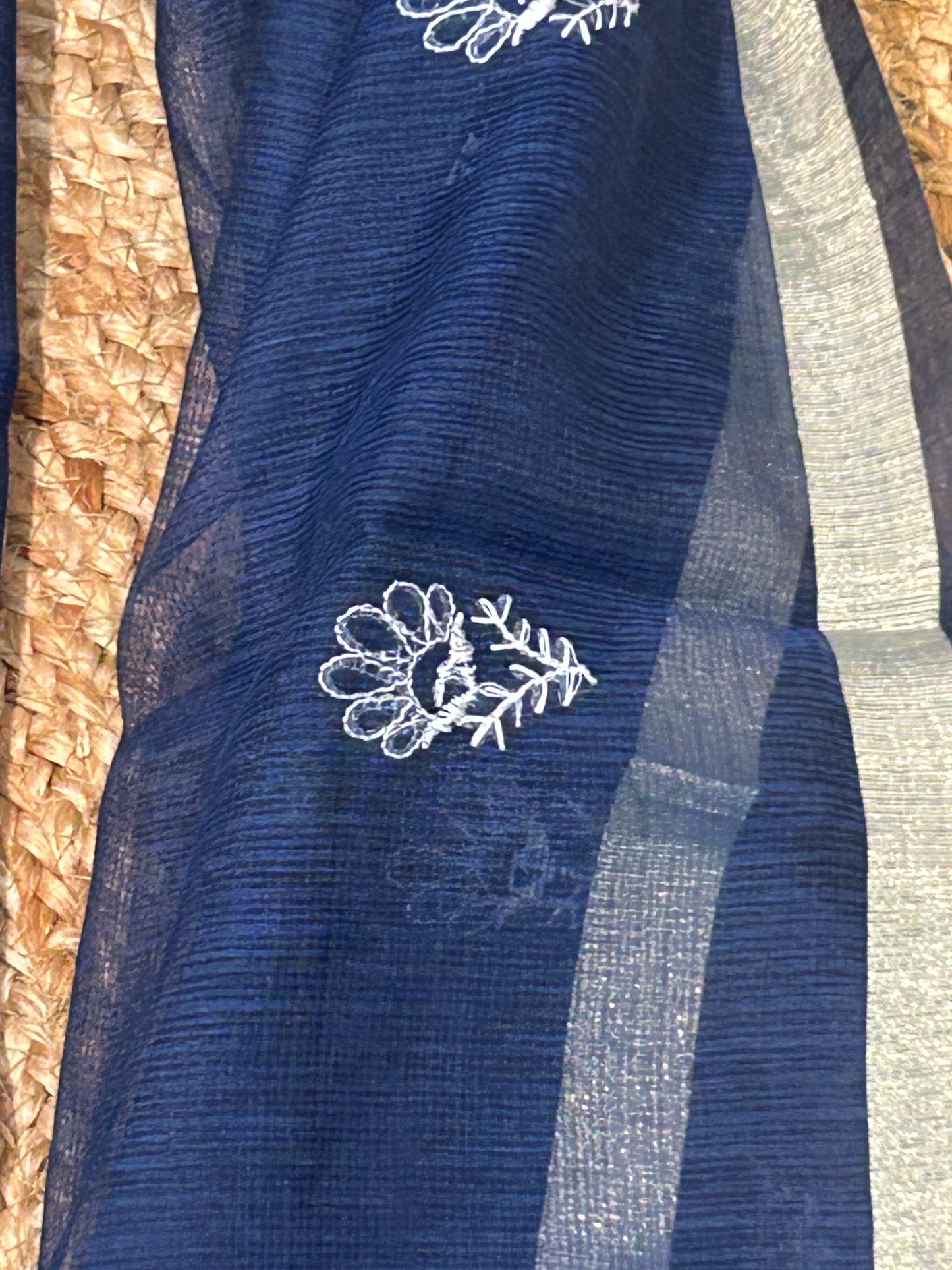 Navy Blue Mix Cotton Kota Doria Unstitched Suit Set