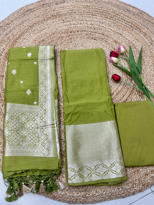 Olive Green Pure Mul cotton Suit Set