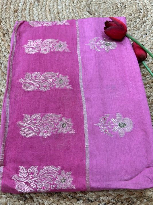 Pink blended Banarasi Silk Meenakari 3-Piece Suit Set