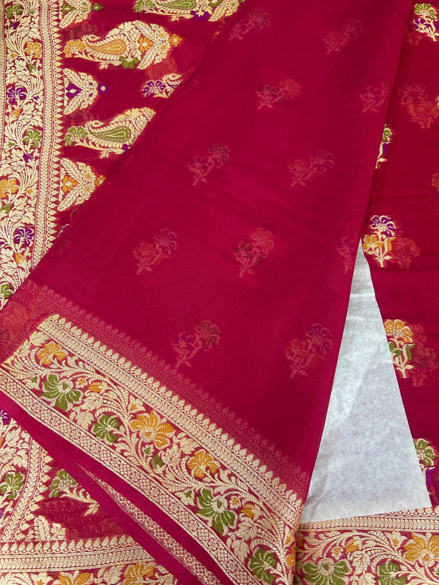 Authentic Handloom Pure Khaddi Georgette Banarasi Saree – Rani Pink with Meenakari Weaving