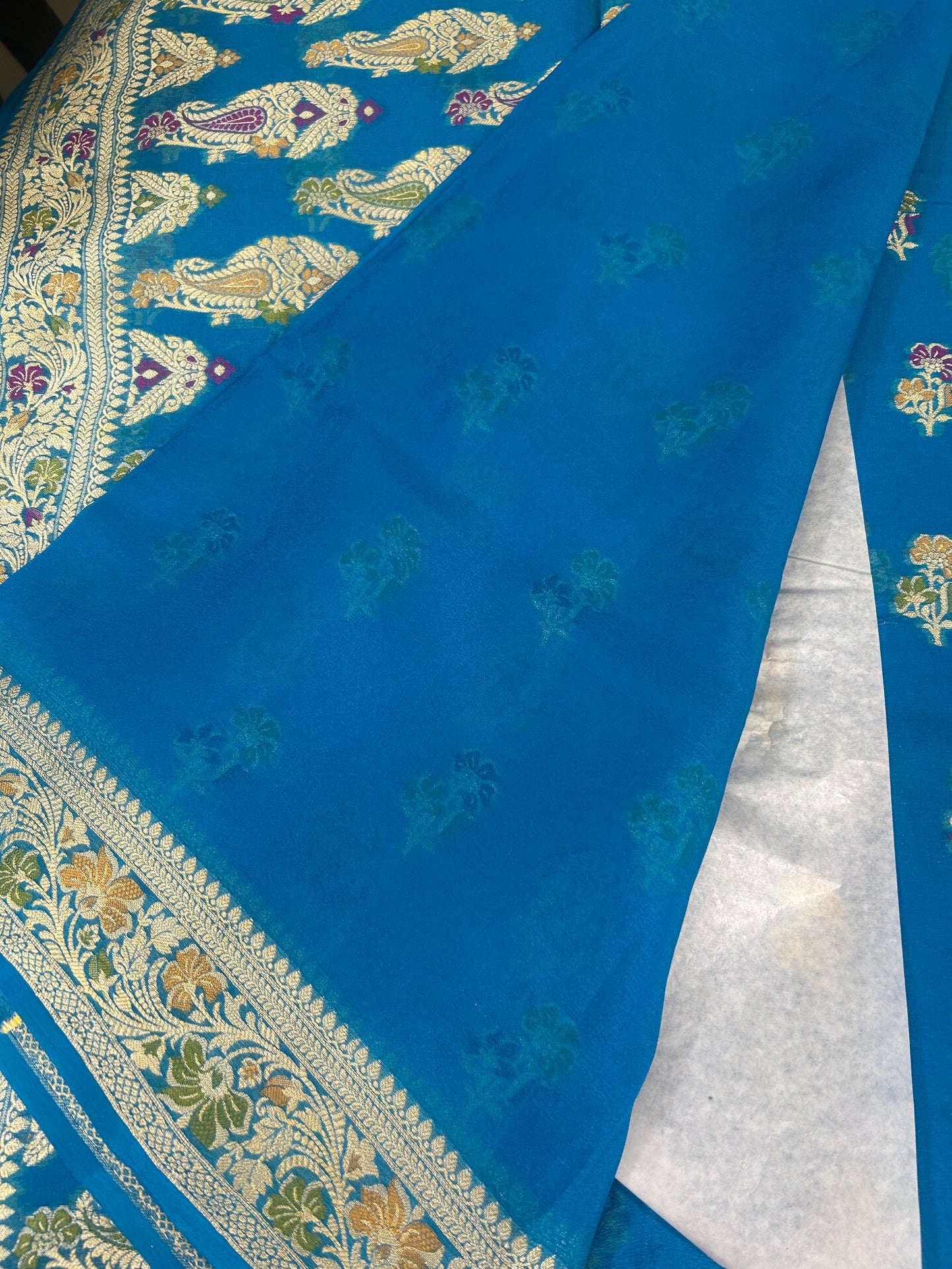 Authentic Handloom Pure Khaddi Georgette Banarasi Saree – Royal Blue with Meenakari Weaving