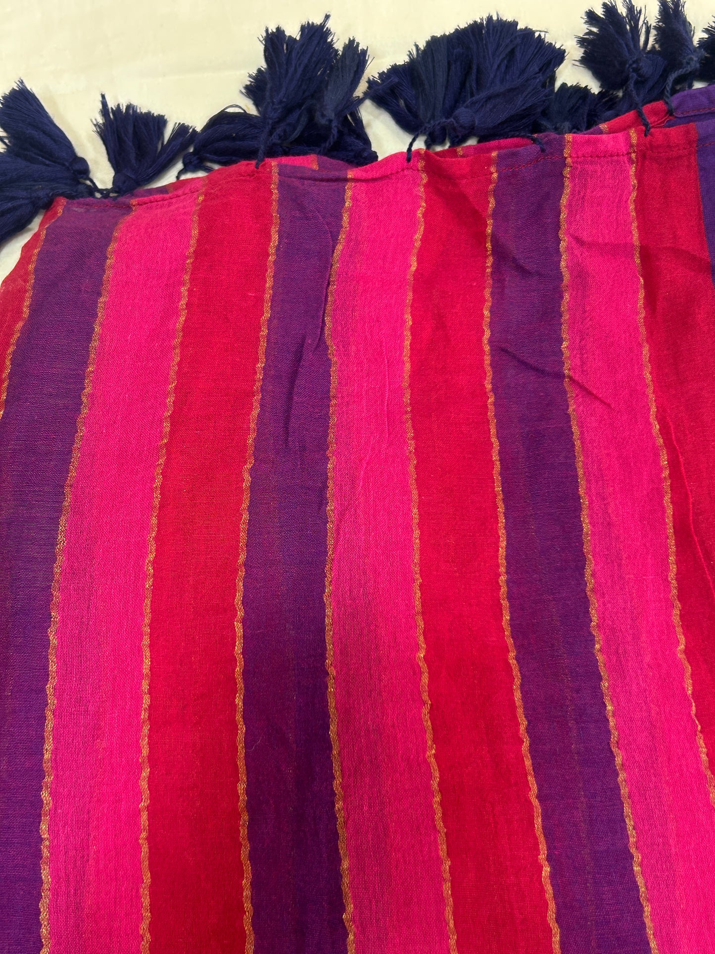 Rainbow mulcotton with majenta and purple blue checked pattern body and vertical striped pallu SMC 234