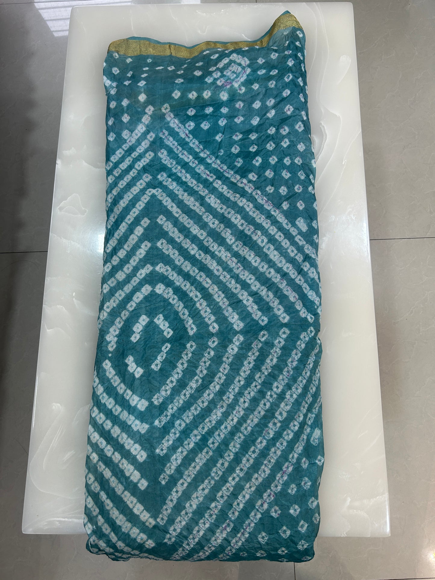 Teal blue and black Bandhej saree with blouse piece SB210