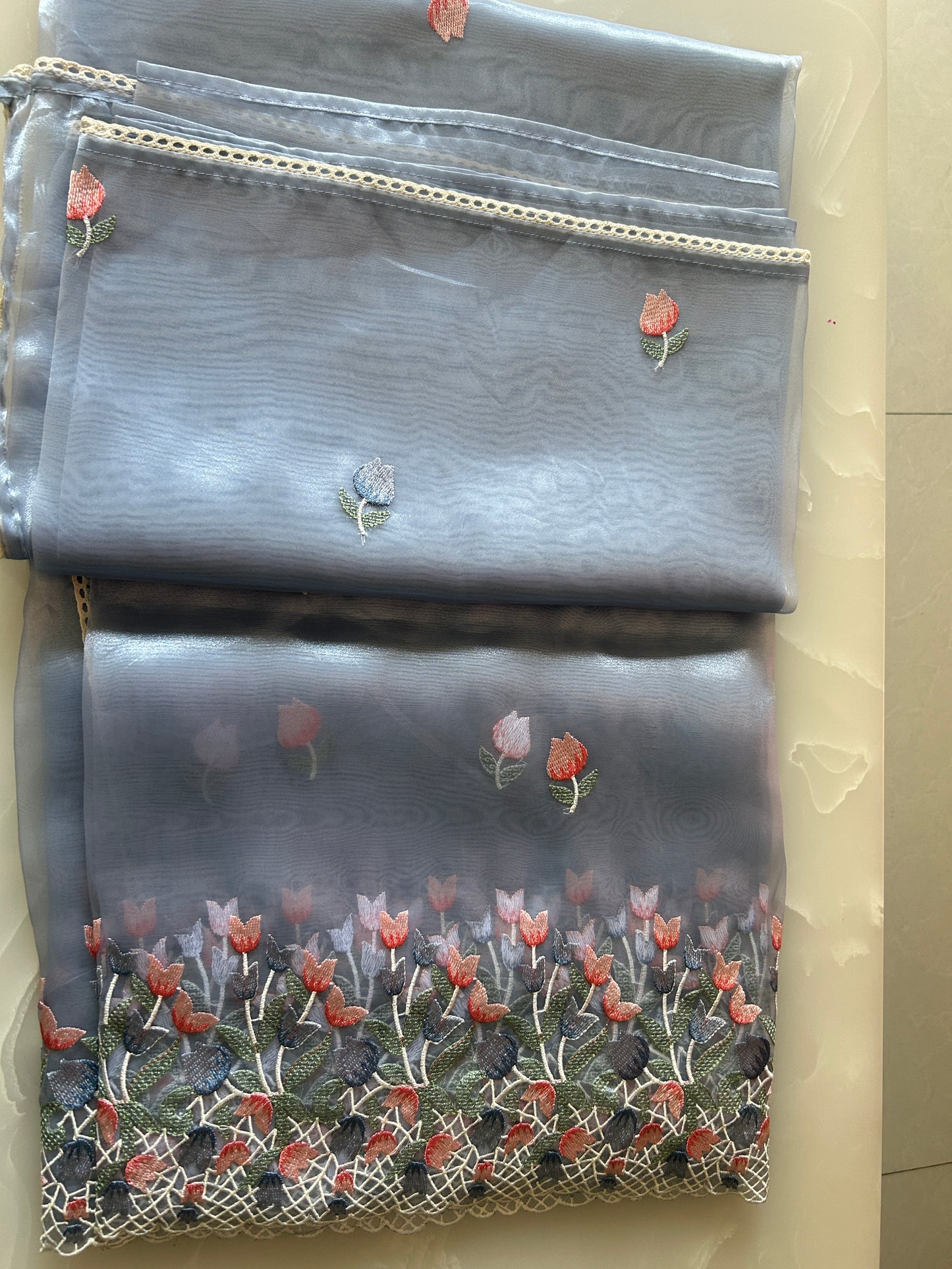 Tissue Organza saree with embroidery SSO165