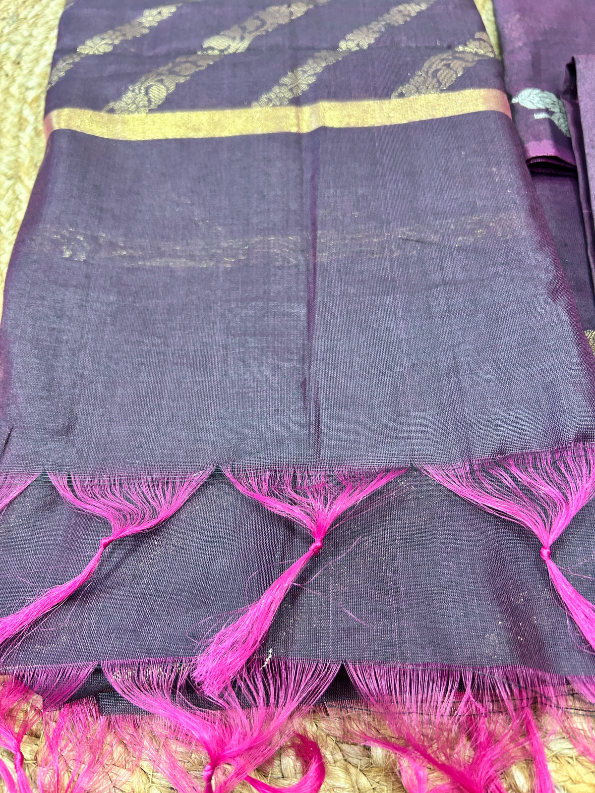 Plum Purple Cotton Silk Banarasi 3-Piece Suit Material