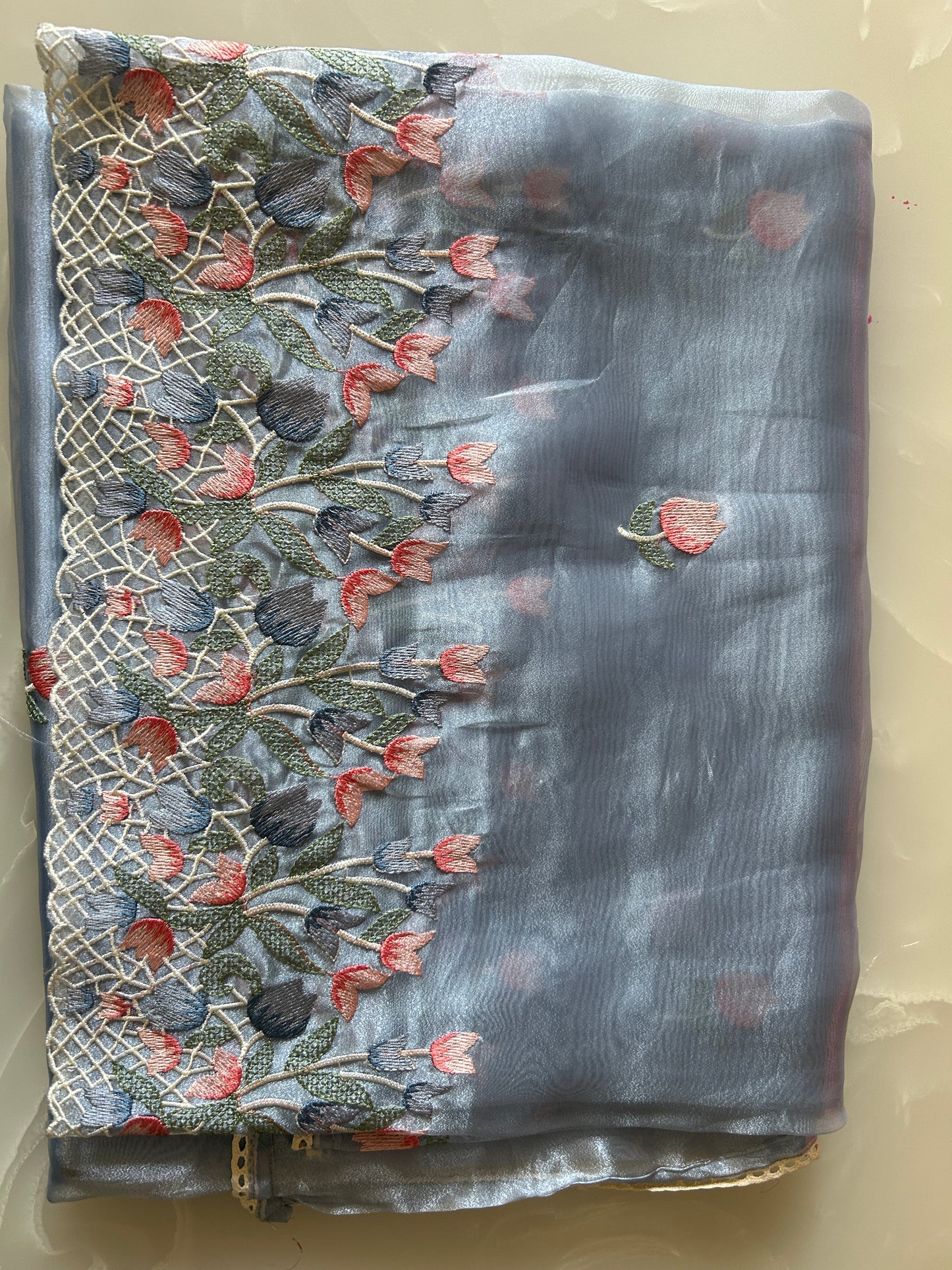 Tissue Organza saree with embroidery SSO165