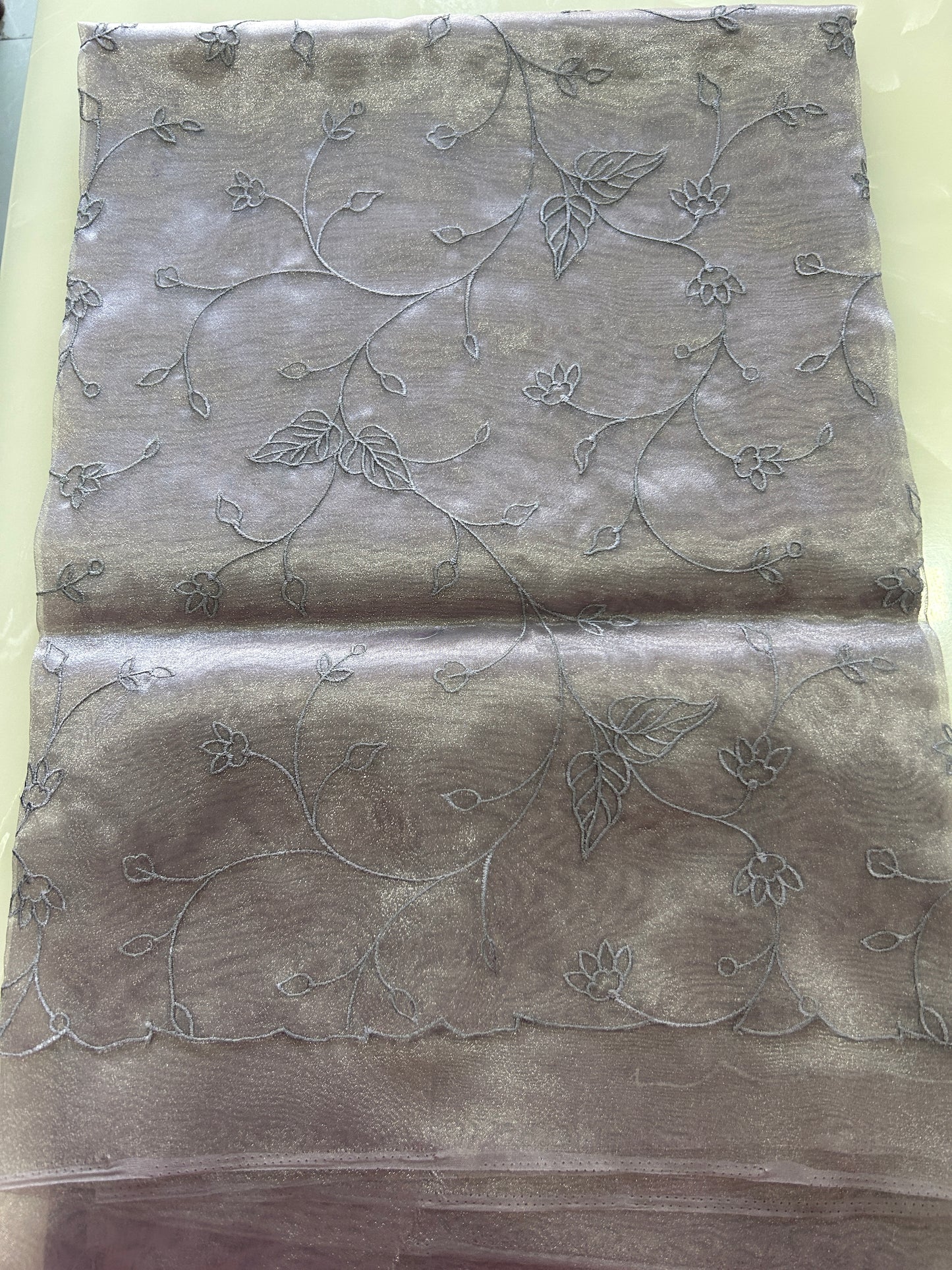 Metallic Grey Tissue silk organza cut work sarees with all over embroidery with blouse piece SOT160