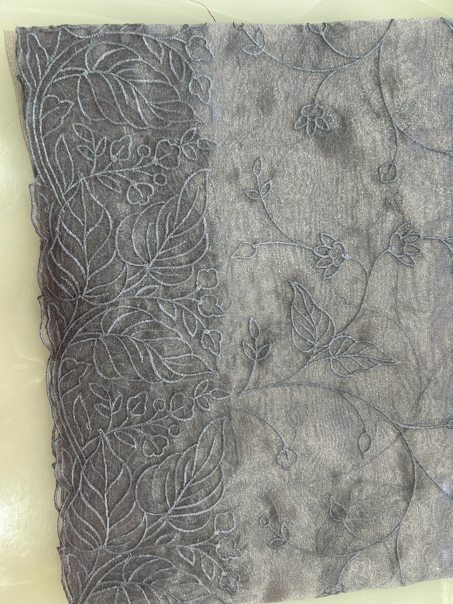 Metallic Grey Tissue silk organza cut work sarees with all over embroidery with blouse piece SOT160