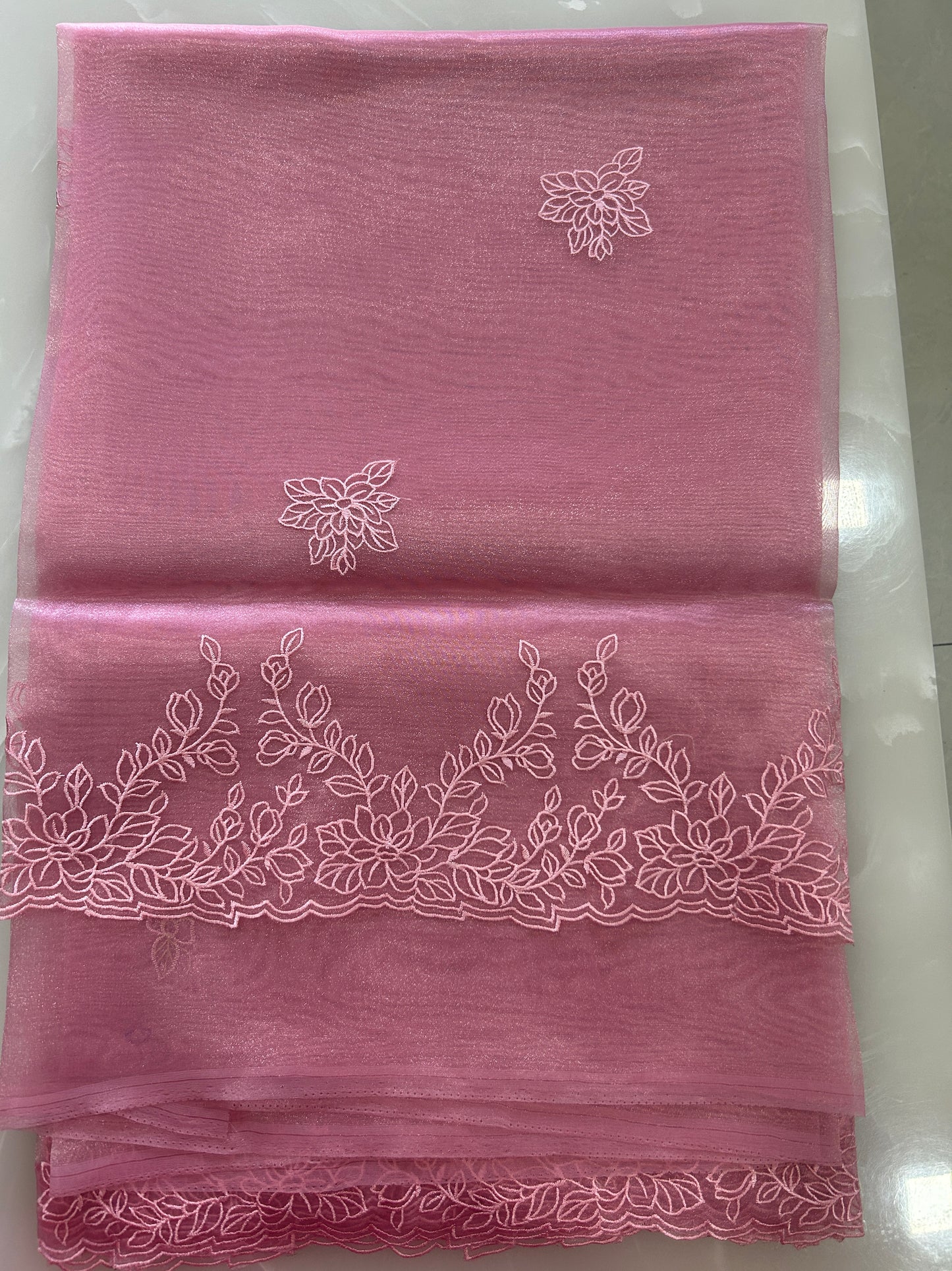 Pink Organza Tissue silk cut work sarees with BP SOT160