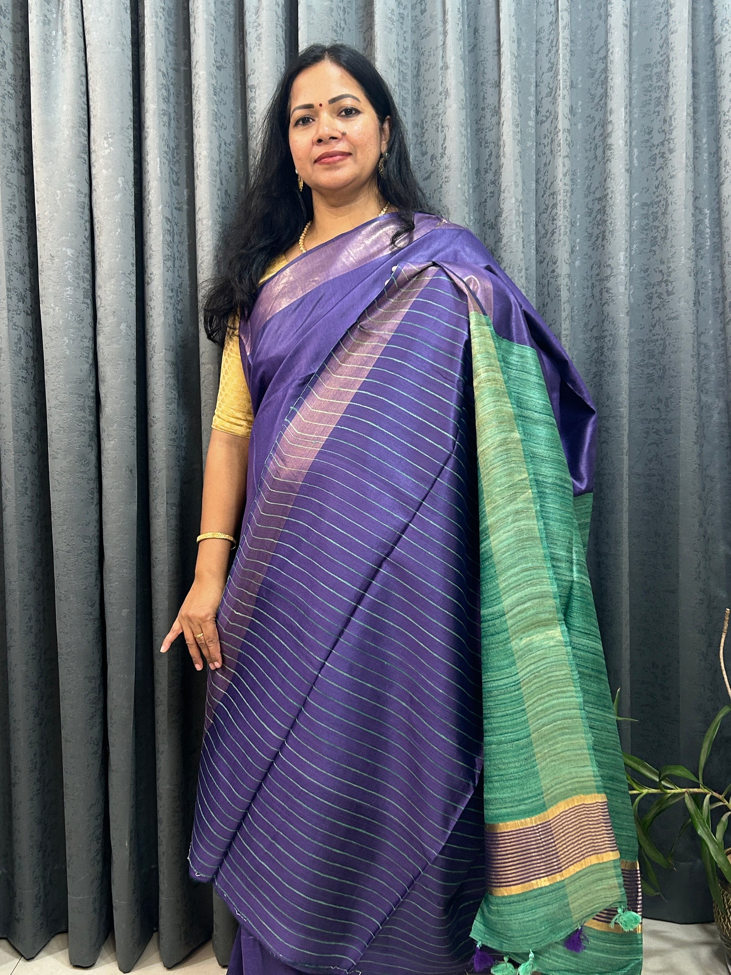 Dark Purple- Green Bafta Pure Silk with Geecha Pallu SPS109