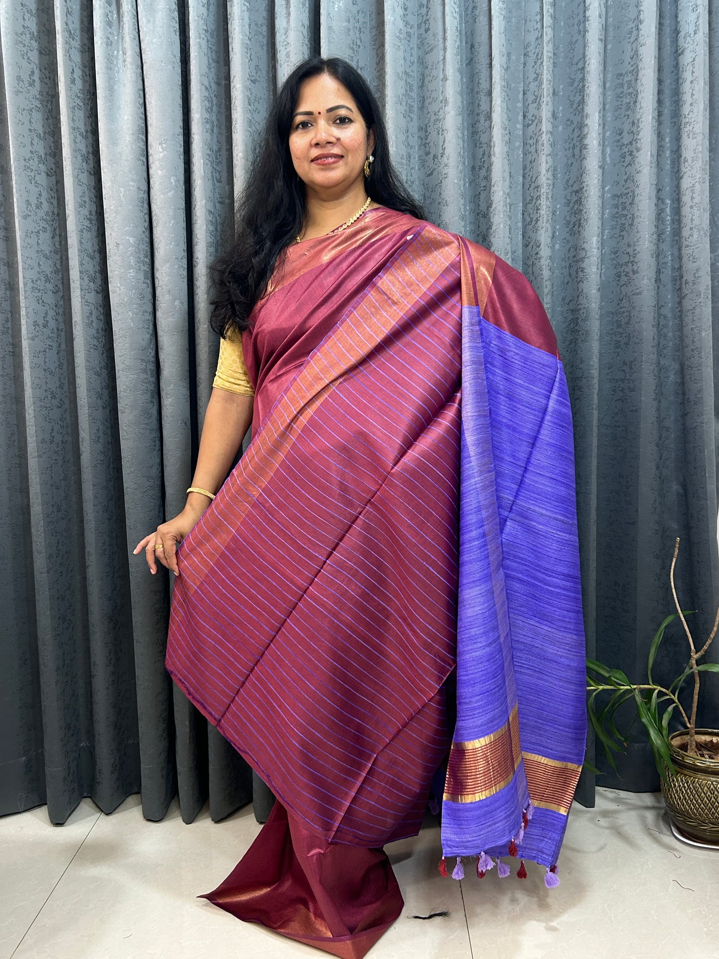 Maroon- Lavender Bafta Pure Silk with Geecha Pallu SPS111