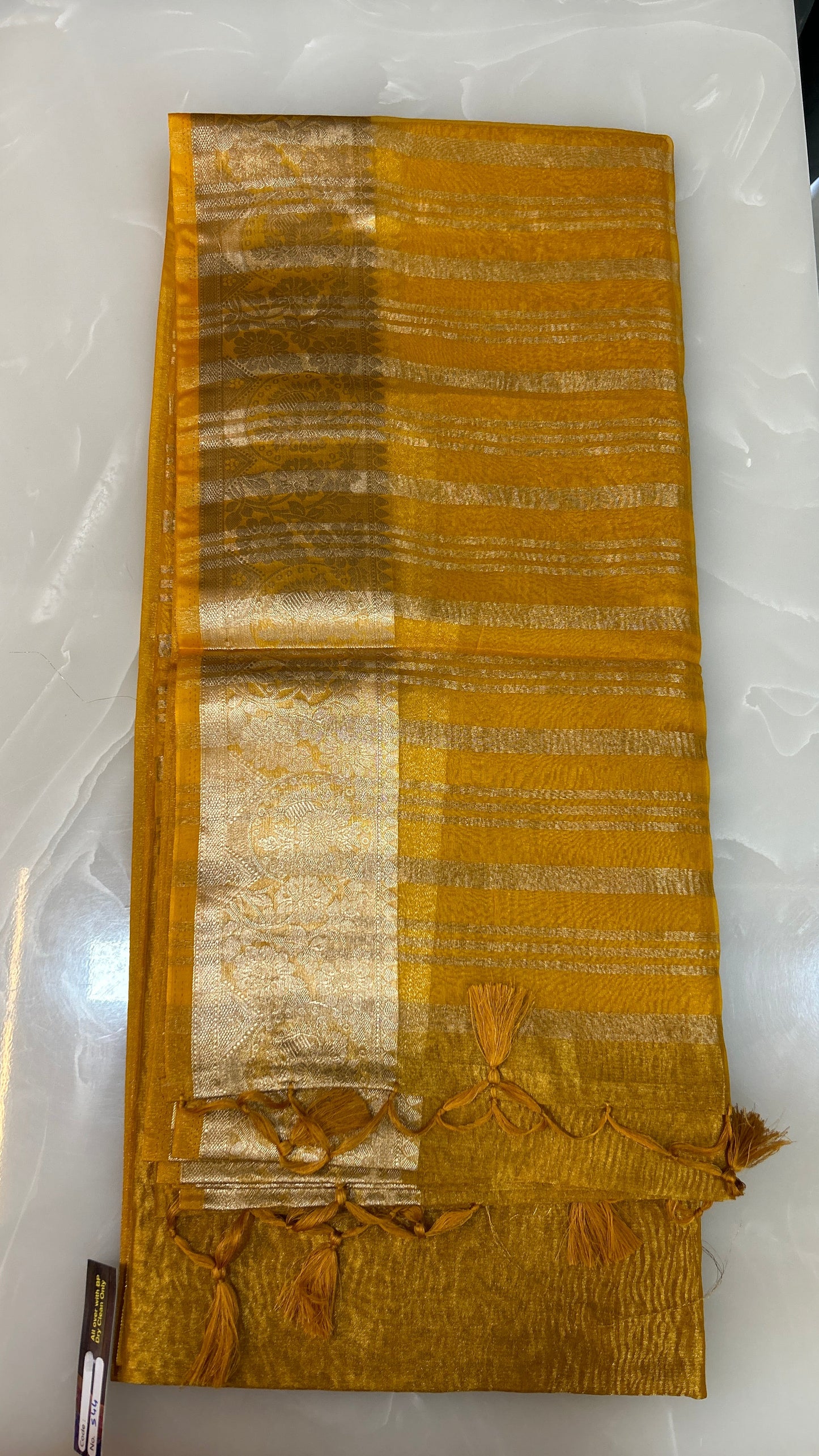 Mango Yellow Crushed Organza Saree with blouse piece SCO151