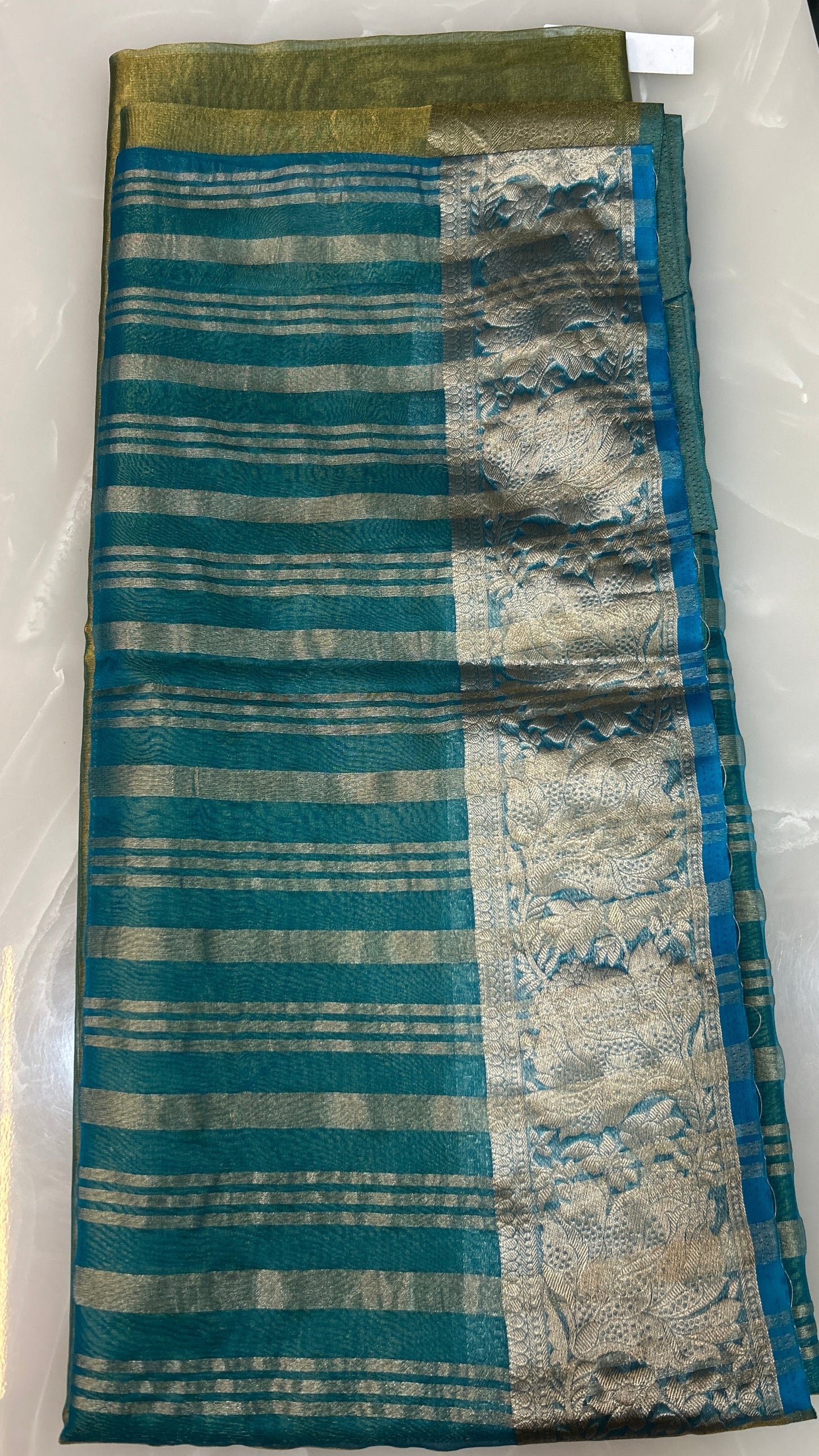 Sea Green with Blue Organza Saree with blouse piece SCO150