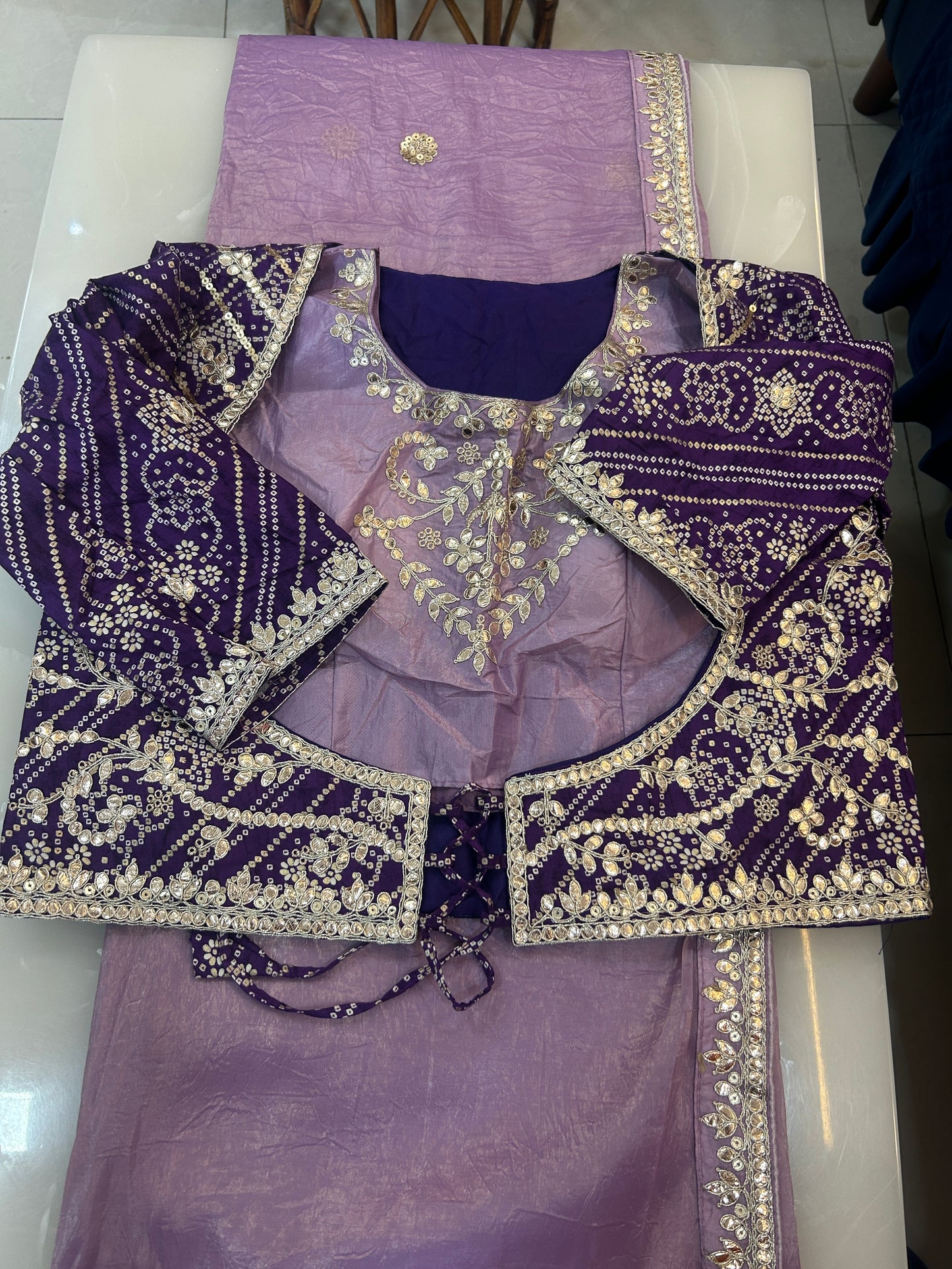 Lavender crushed Organza Saree with Ready made blouse - SPW167