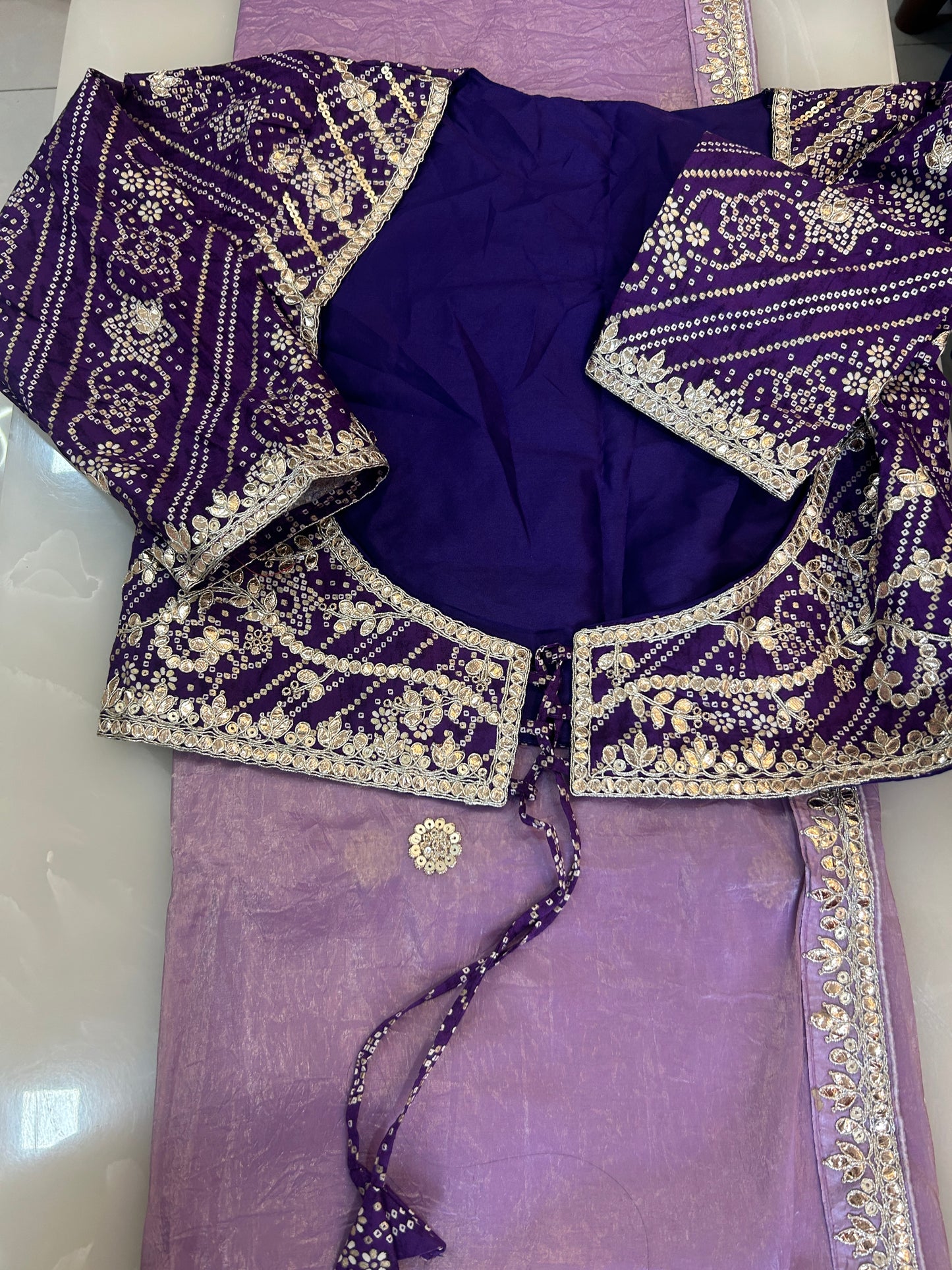 Lavender crushed Organza Saree with Ready made blouse - SPW167