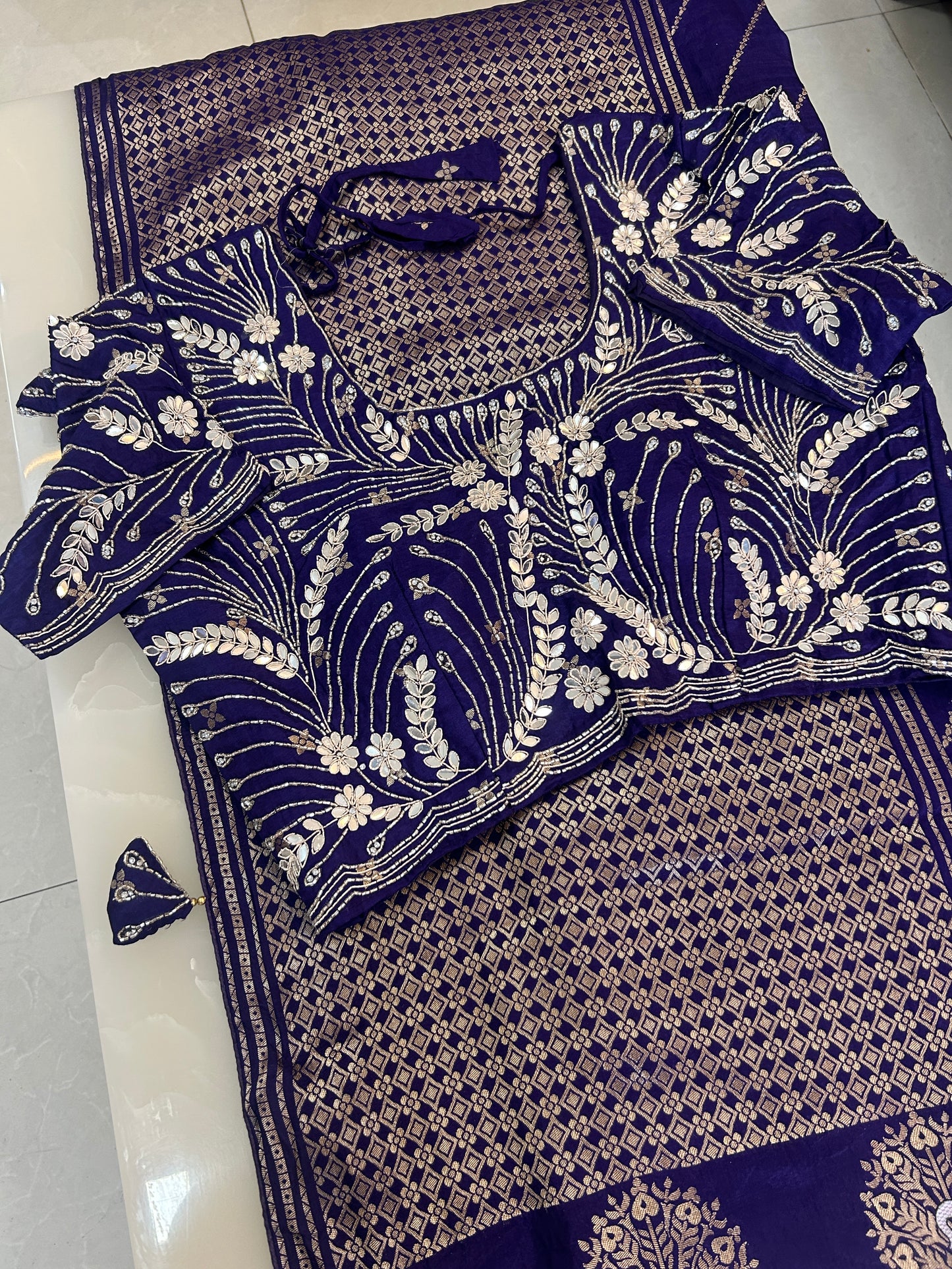 Violet color Semi Silk designer Party wear saree with heavy handwork ready made blouse - SPW170