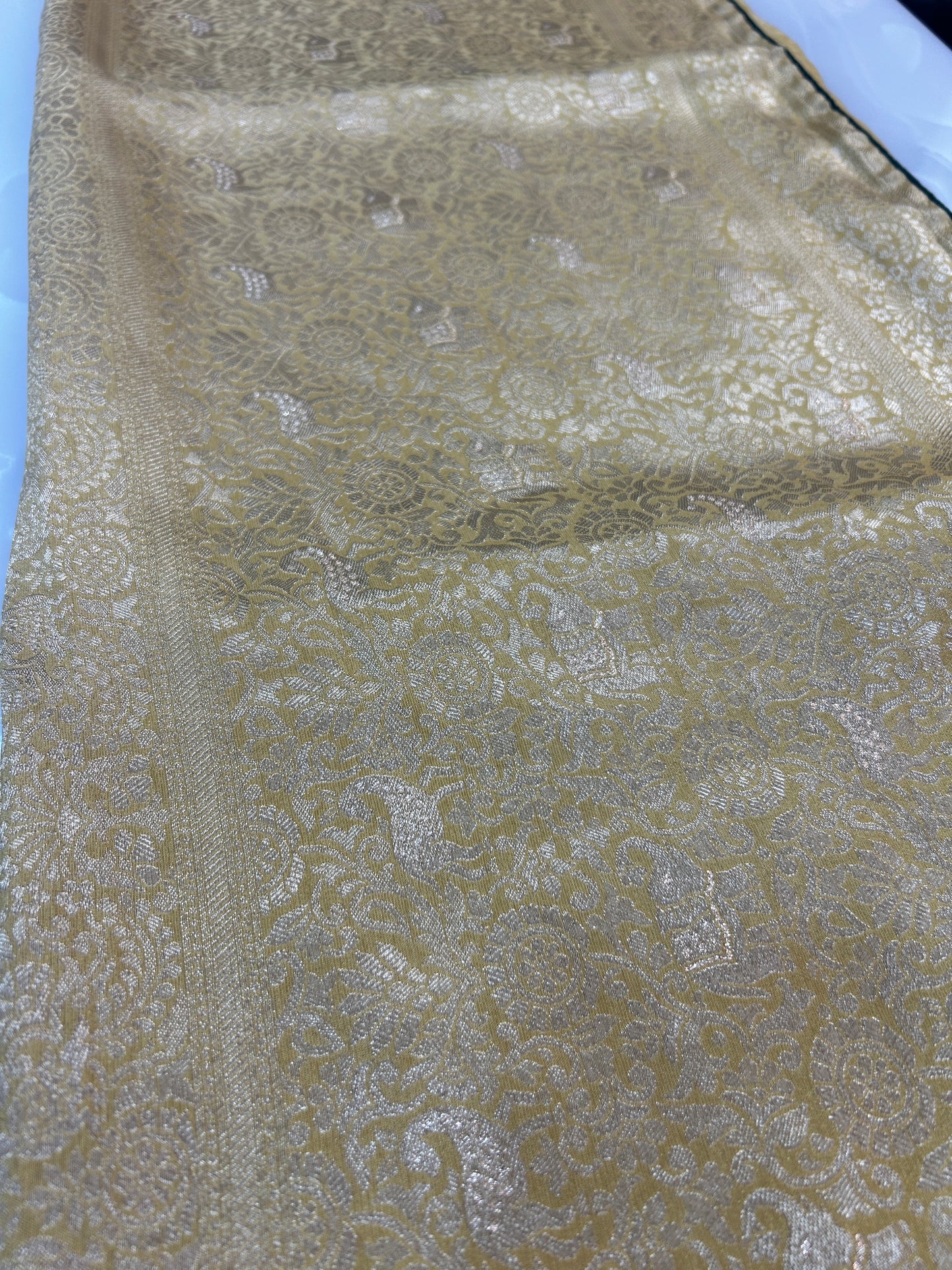 Yellow and green Semi Silk brocade Party Wear Saree with contrast Heavy handwork designer ready made blouse - SPW173