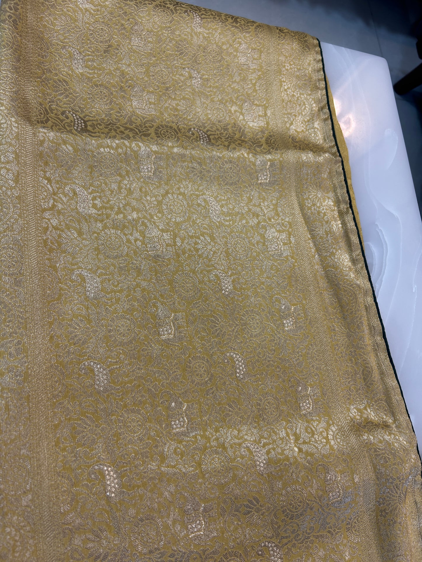 Yellow and green Semi Silk brocade Party Wear Saree with contrast Heavy handwork designer ready made blouse - SPW173