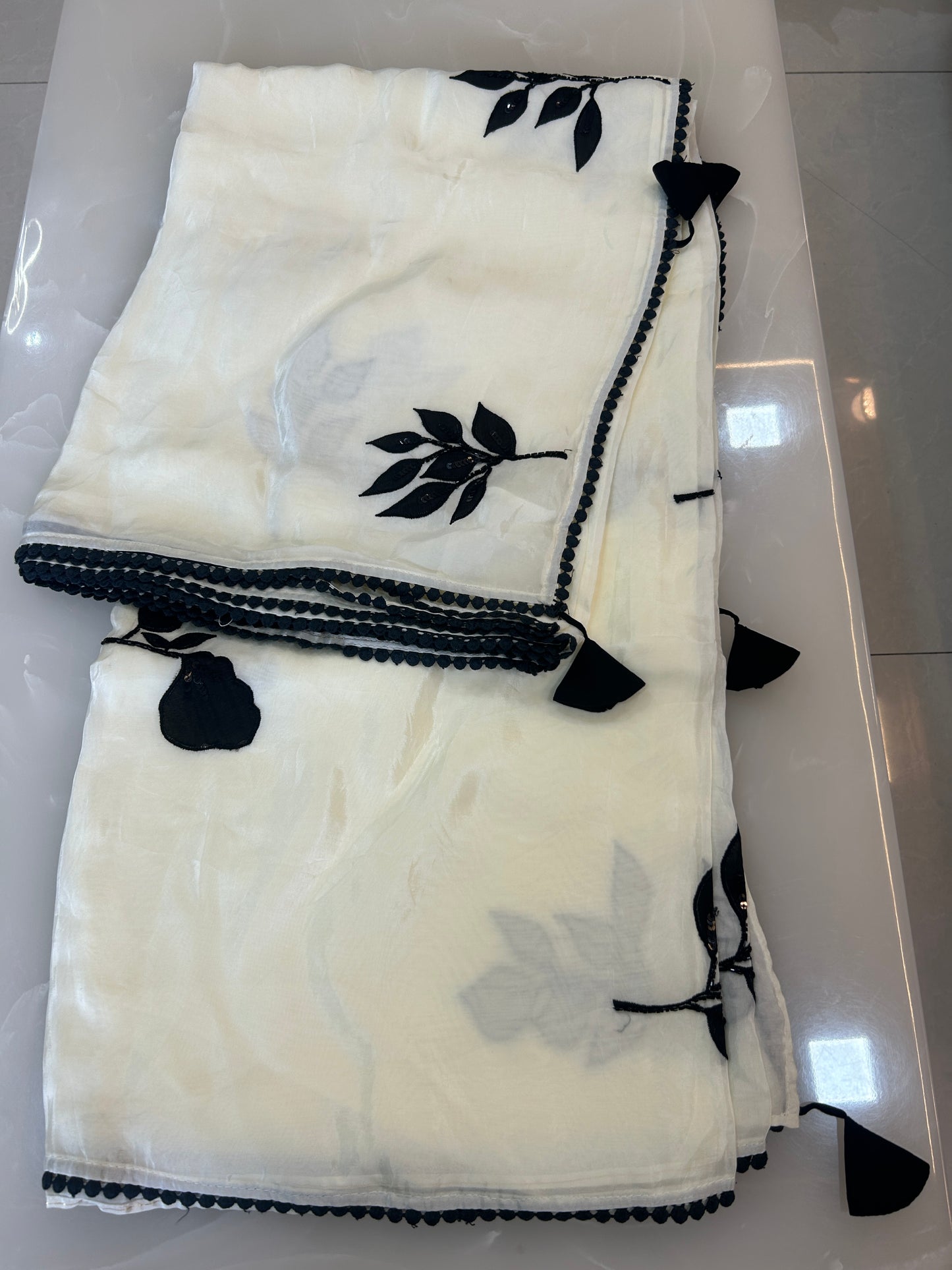 Black and white designer party wear Saree with designer ready made blouse - SPW175