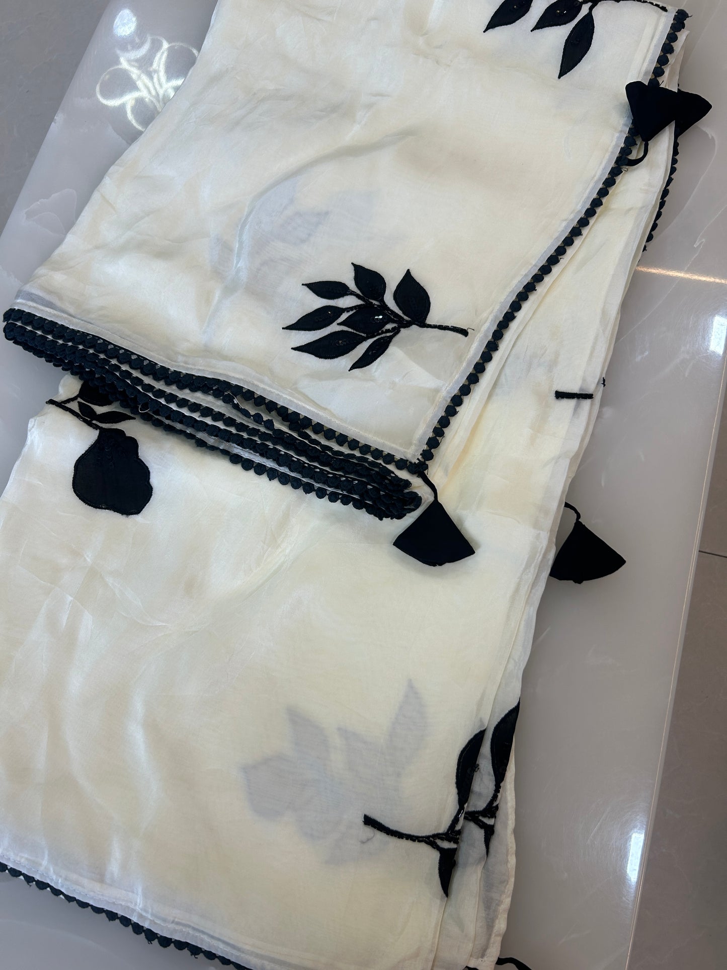 Black and white designer party wear Saree with designer ready made blouse - SPW175
