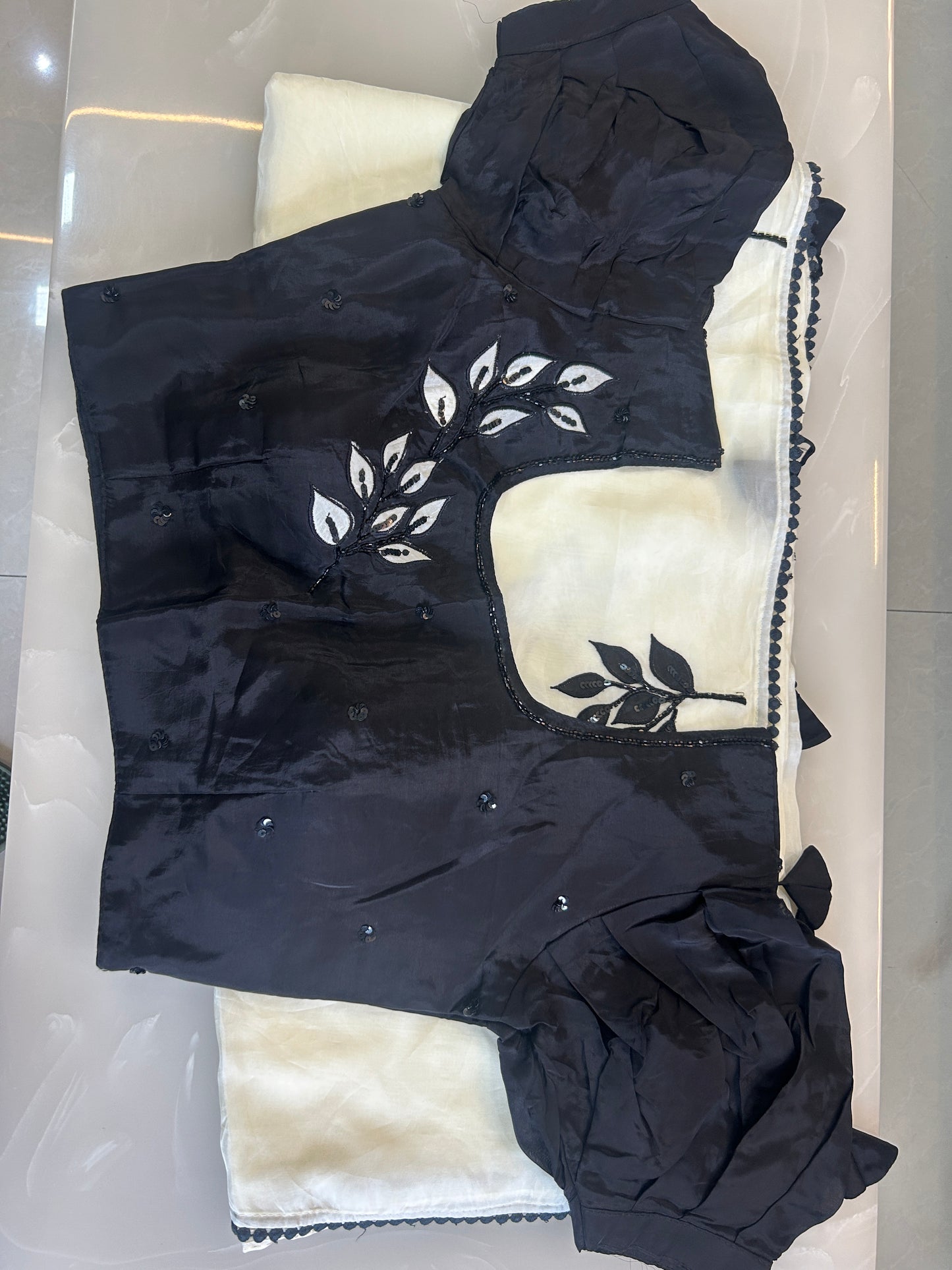 Black and white designer party wear Saree with designer ready made blouse - SPW175