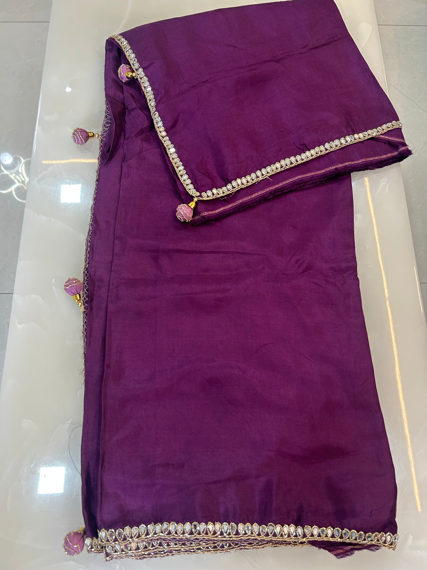 Deep wine designer party wear Saree with Lilac heavy handwork designer ready made blouse - SPW177