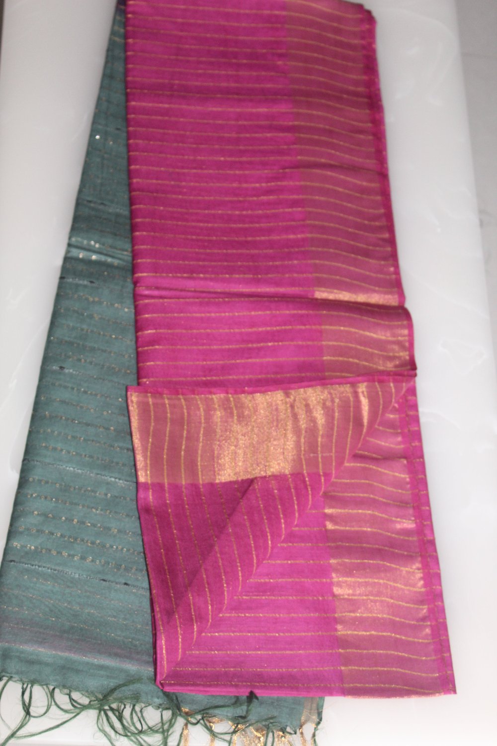 Majenta and Green Bafta Tusser weaving Art Silk Saree SAS45