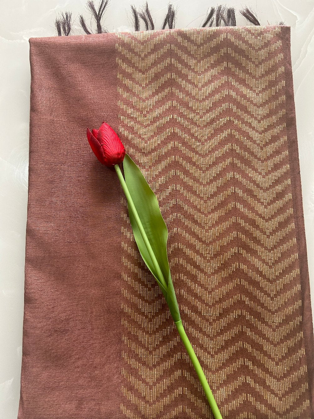 Coffee Brown Zig Zag Zari butti weaving Art Tusser Saree SAS47