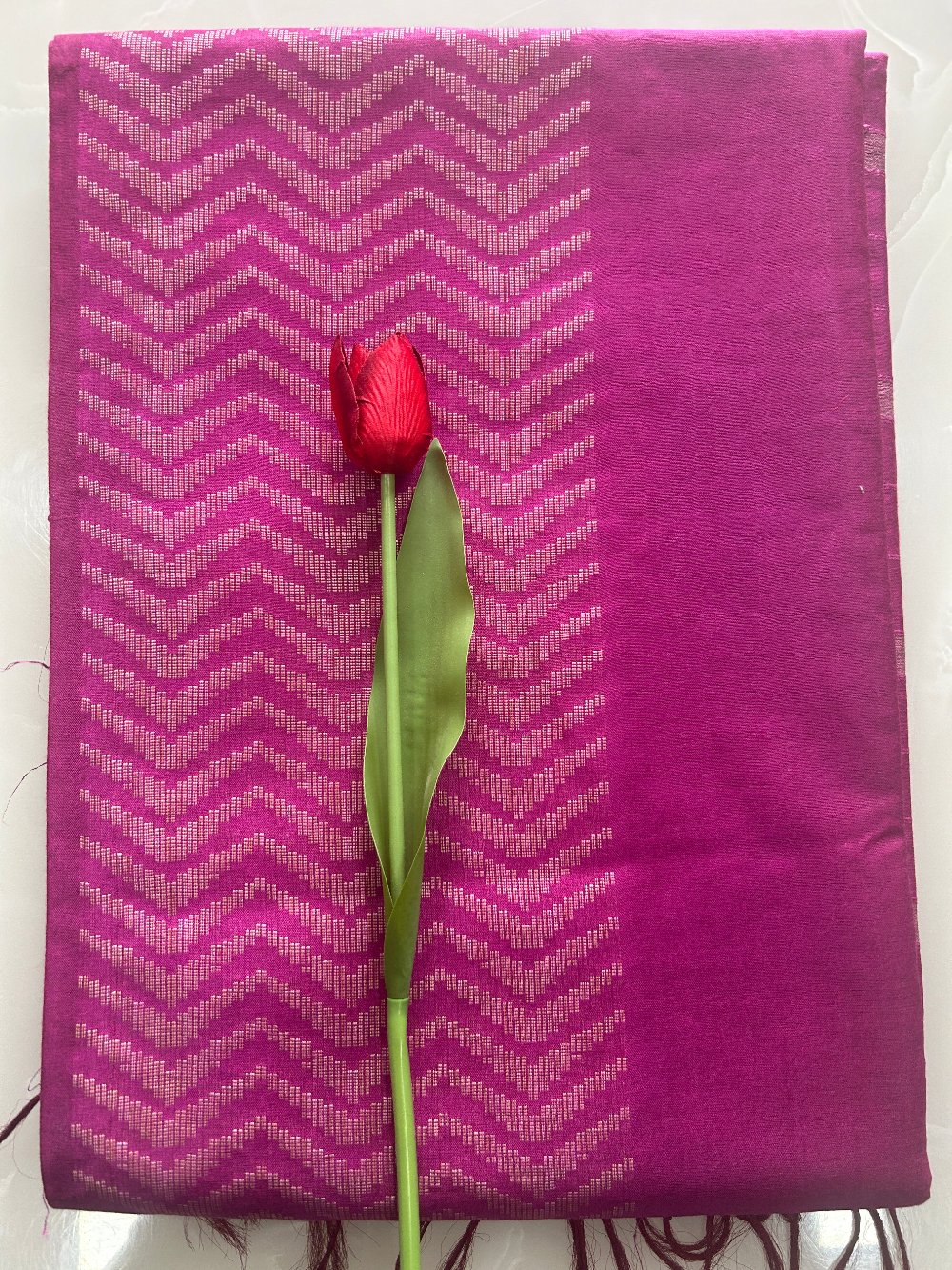 Rani pink Zig Zag Zari buty weaving Art Tusser Saree SAS48