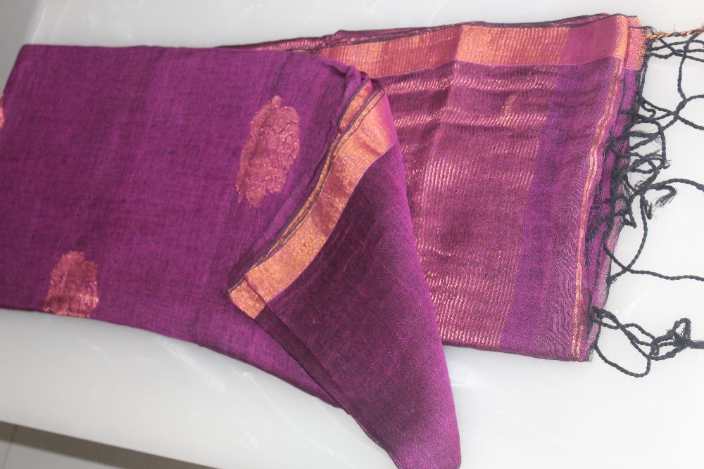 Purple Linen Pure Handloom Saree with Blouse piece SLN131