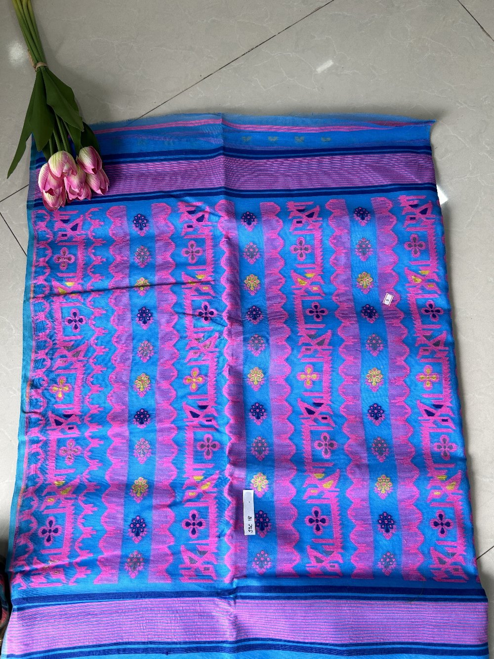 Sky Blue-Pink Cotton Jamdani SSC18