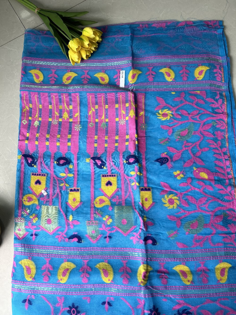 Blue-Pink-Yellow Cotton Jamdani SSC28