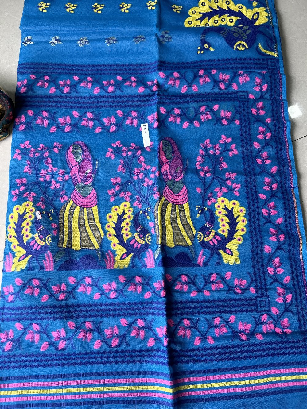 Blue-Pink -Yellow Cotton Silk Jamdani SSC29