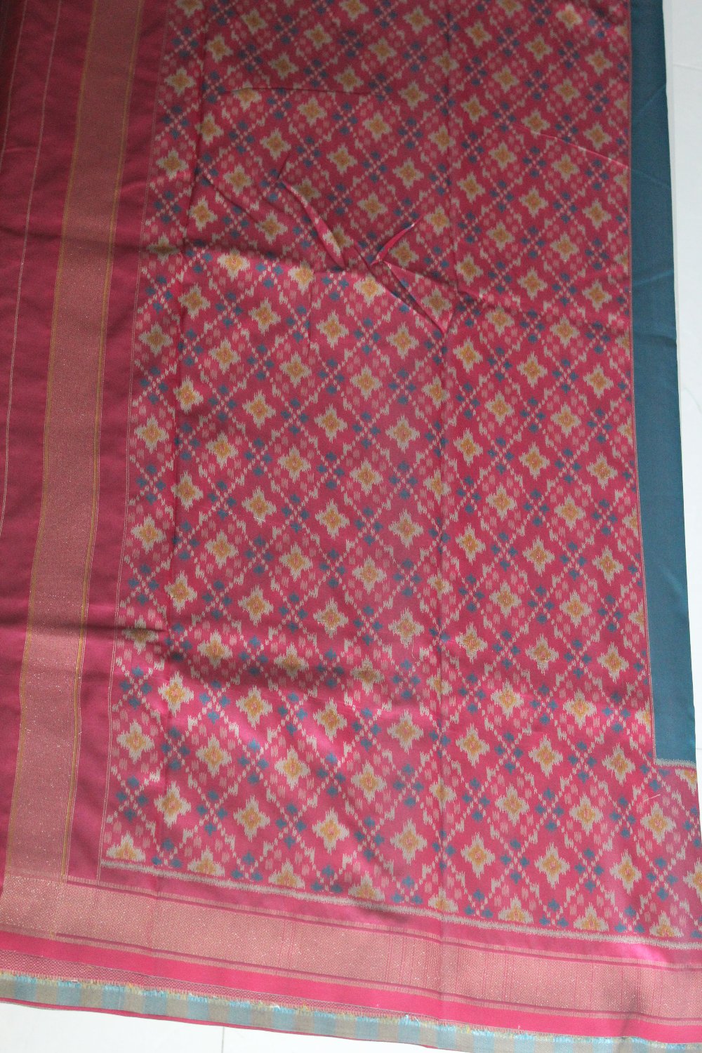 Teal Blue- Patola border Semi Silk Saree SSS107