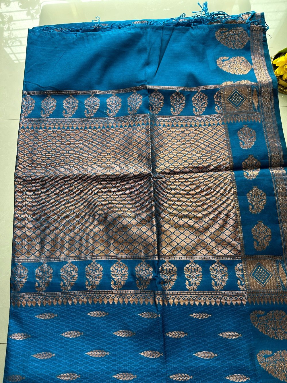 Blue- Semi Maheshwari Silk with Blouse Piece SSS91