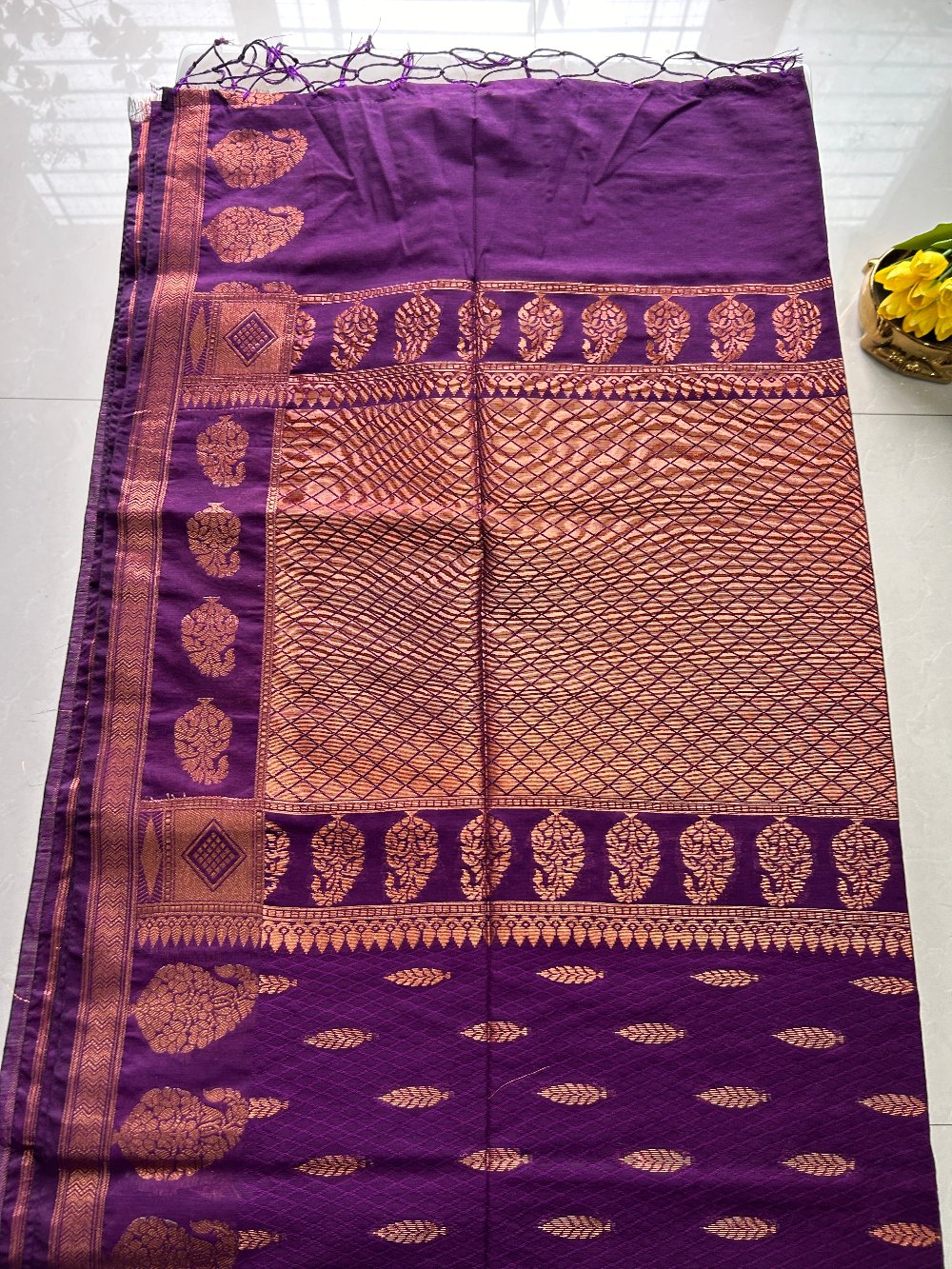 Purple- Semi Maheshwari Silk with Blouse Piece SSS92