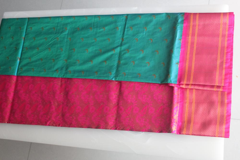 Peacock green-Pink Paitani Semi Silk Saree with Blouse Piece SSS95