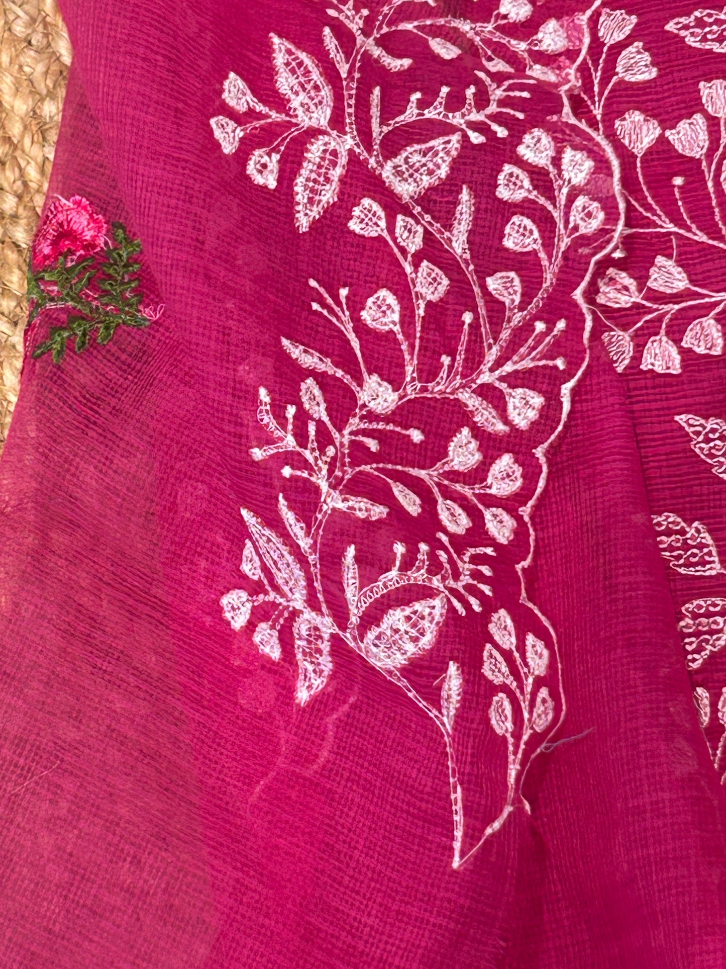 Rani Pink Mixed Cotton Kota Doria Unstitched Suit Set