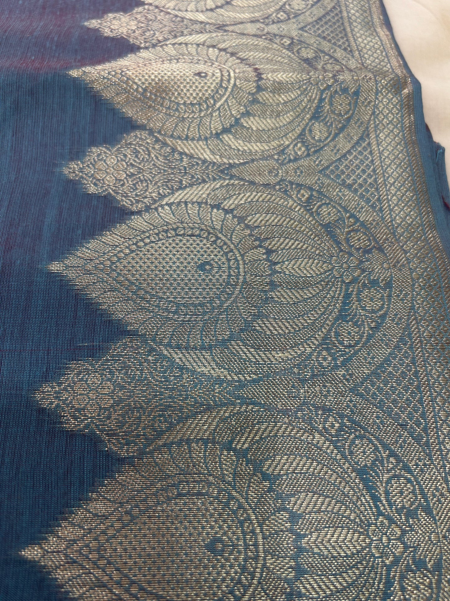 Dusty steel blue color with Solid color body Banarasi 3 piece set