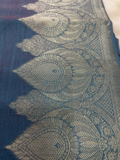 Dusty steel blue color with Solid color body Banarasi 3 piece set