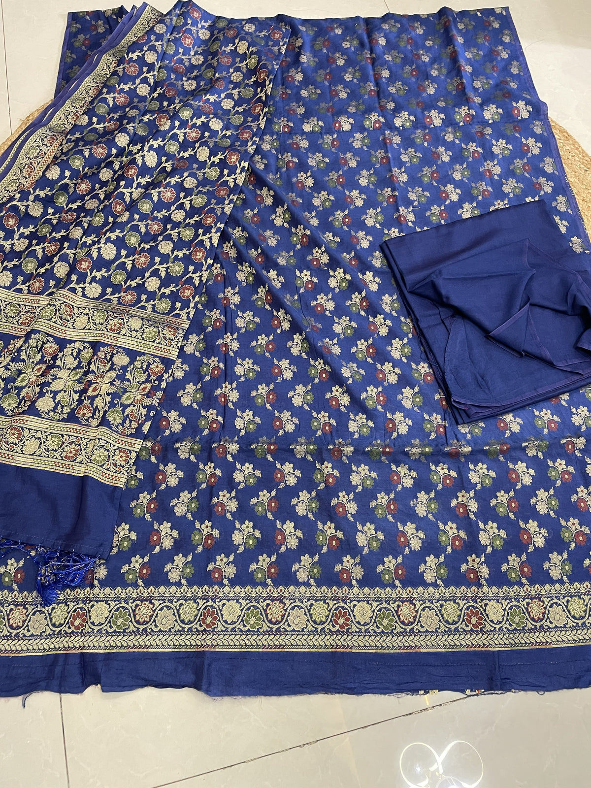 Royal Blue Mul Chanderi Banarasi 3-Piece Suit Material