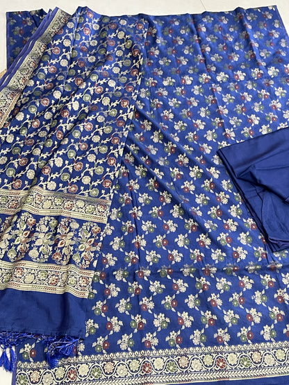 Royal Blue Mul Chanderi Banarasi 3-Piece Suit Material
