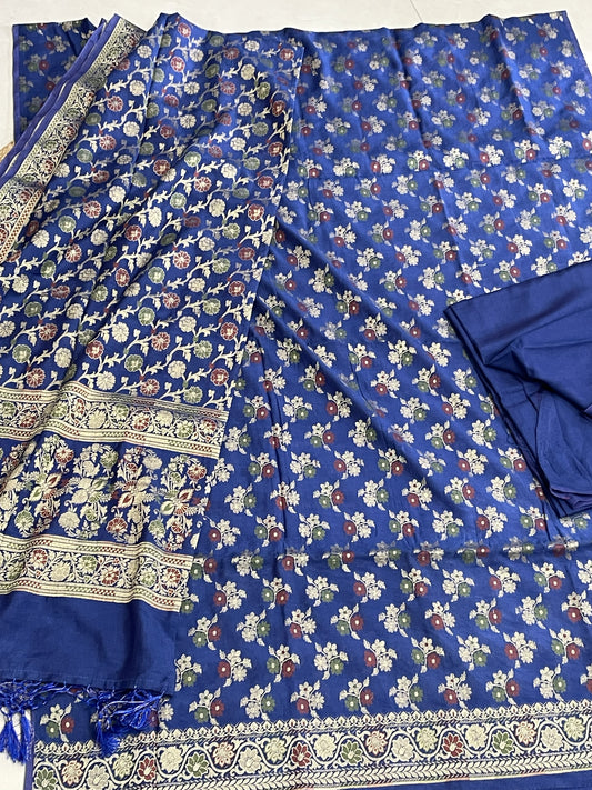 Royal Blue Mul Chanderi Banarasi 3-Piece Suit Material