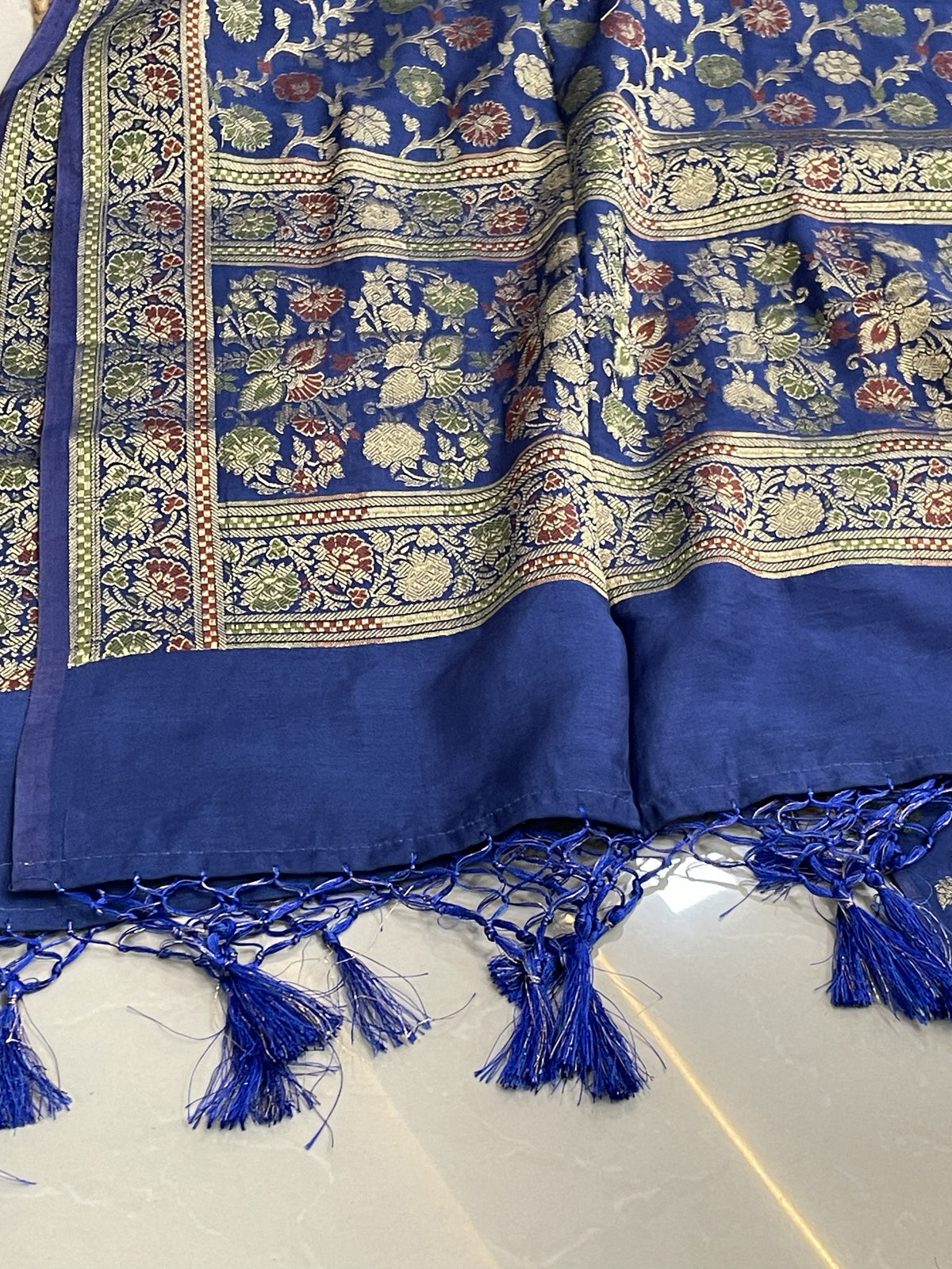 Royal Blue Mul Chanderi Banarasi 3-Piece Suit Material