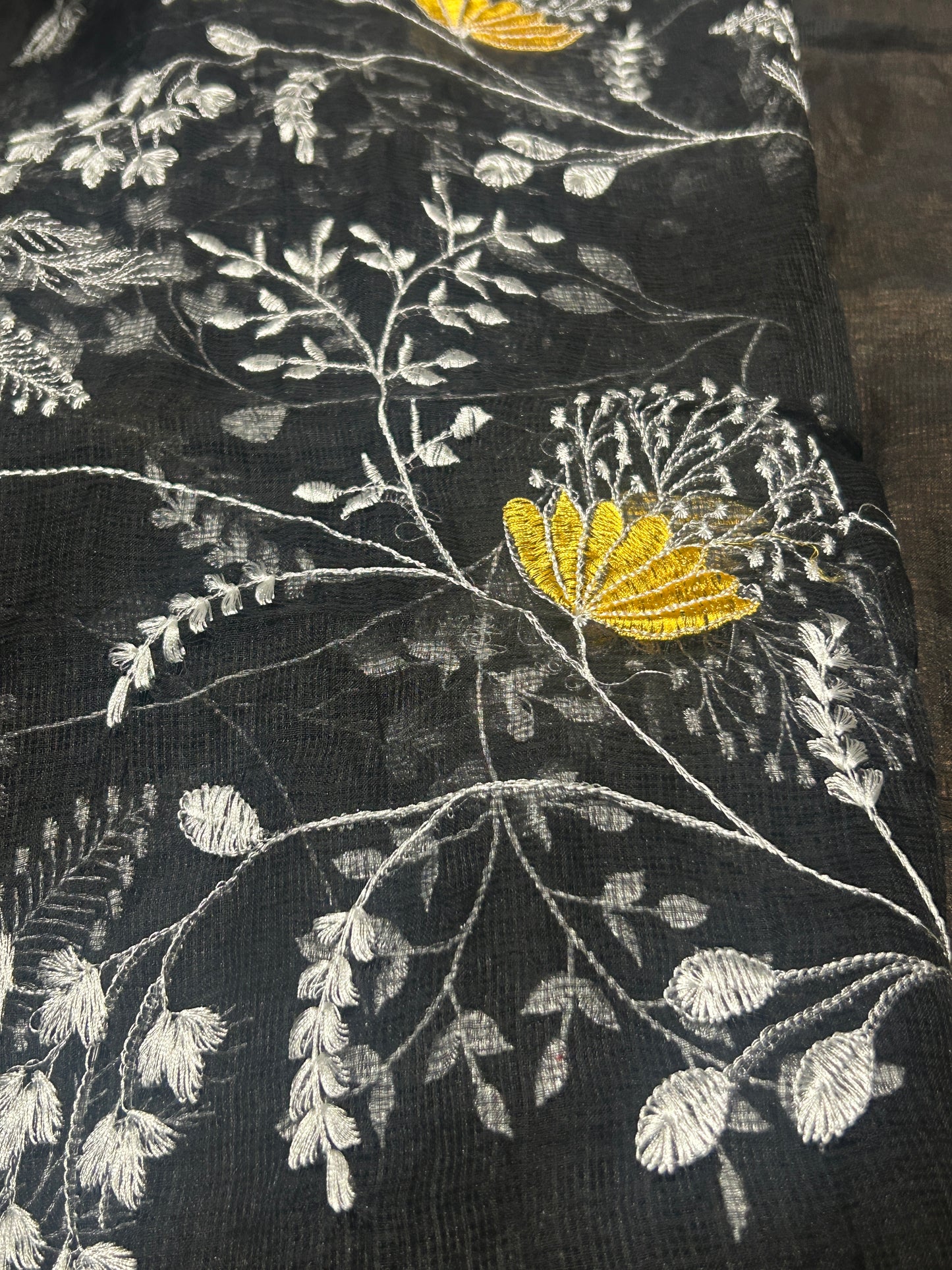 Black Floral Embroidered Mix Cotton 3-Piece Unstitched Suit Set