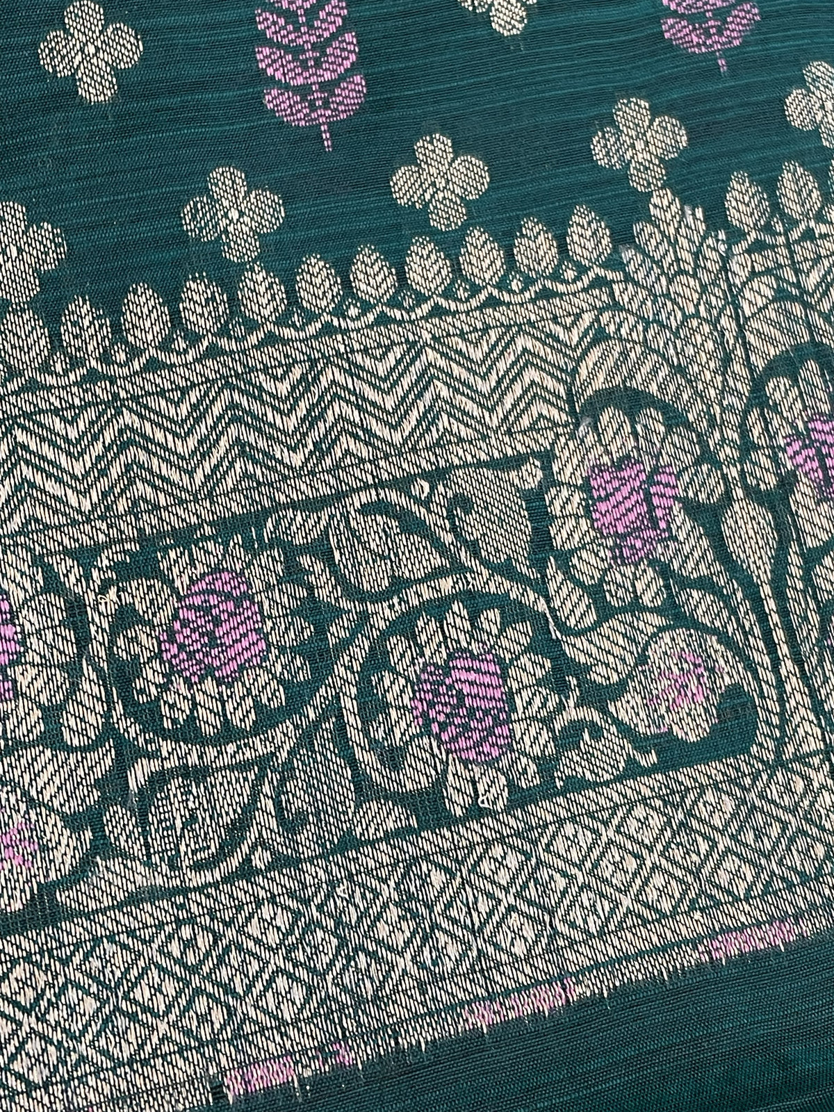 Deep Teal green Mul Chanderi Banarasi 3-Piece Suit Material