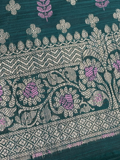 Deep Teal green Mul Chanderi Banarasi 3-Piece Suit Material