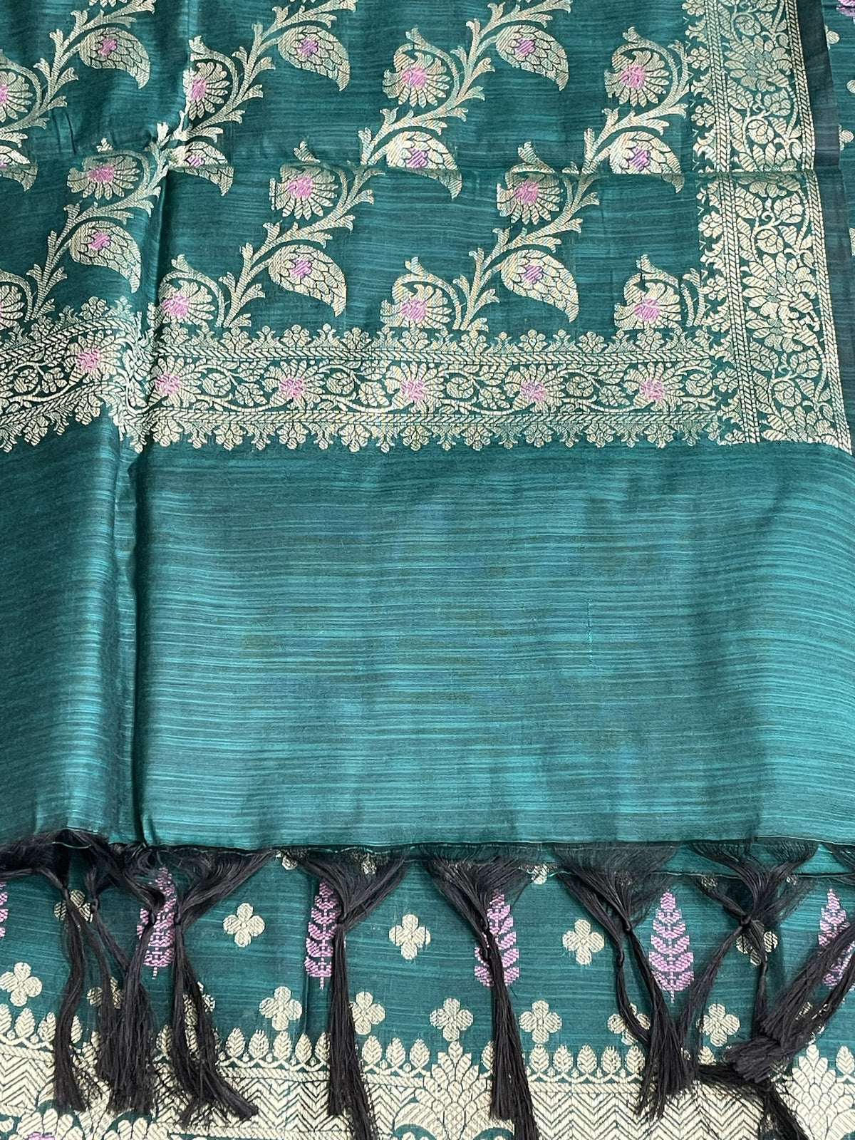 Deep Teal green Mul Chanderi Banarasi 3-Piece Suit Material