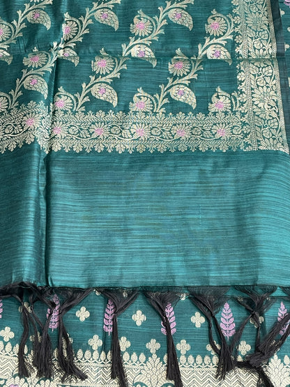 Deep Teal green Mul Chanderi Banarasi 3-Piece Suit Material