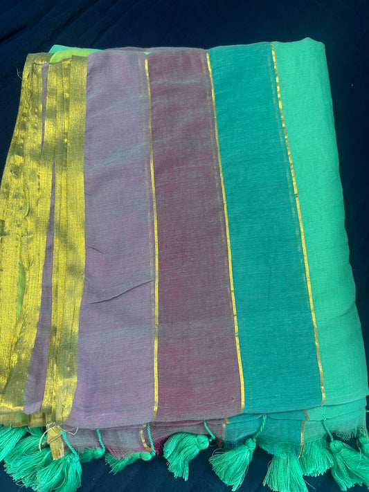Rainbow mulcotton with light blue and purple stripes all over the body